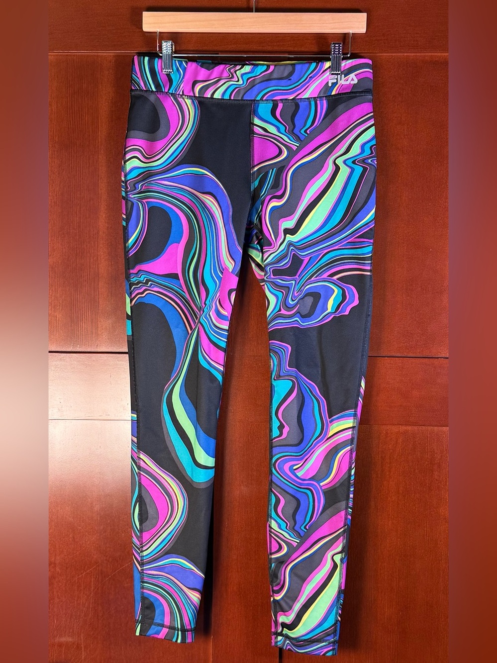 FILA Sport Running Leggings M Psychedelic Swirl Multicolor Workout Pants